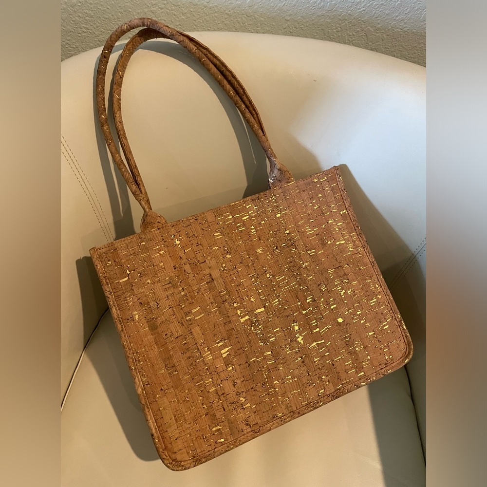 Cork & Gold Toned Purse Shoulder Bag Tote